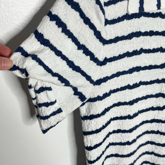 Lisa Todd Short Sleeve Get In Line Top Womens Small Navy Stripe Polo Preppy - Picture 8 of 12